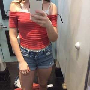 Red off the shoulder tight top